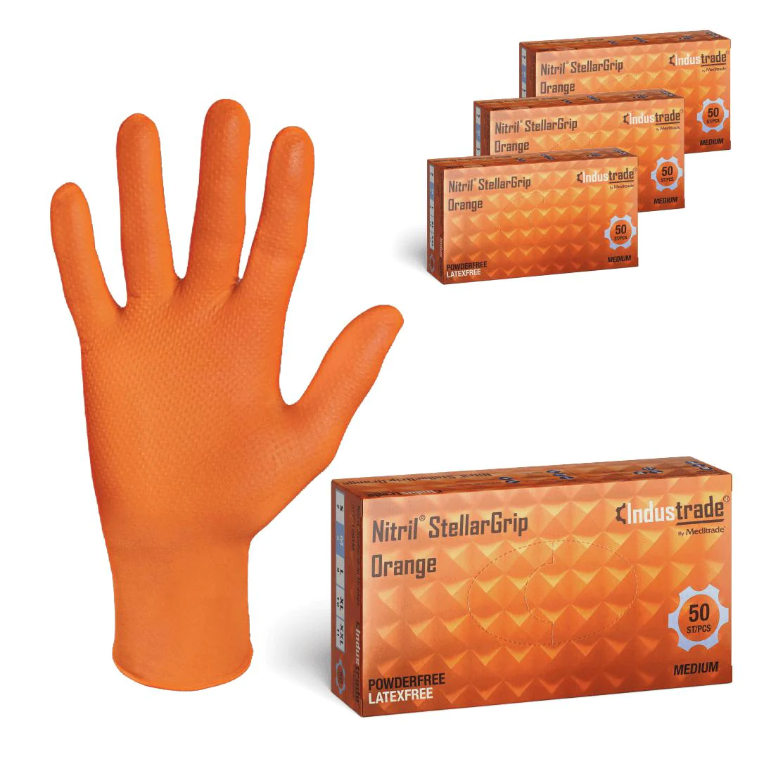 50 Stk. Grip Nitril Handschuhe Orange Puderfrei 